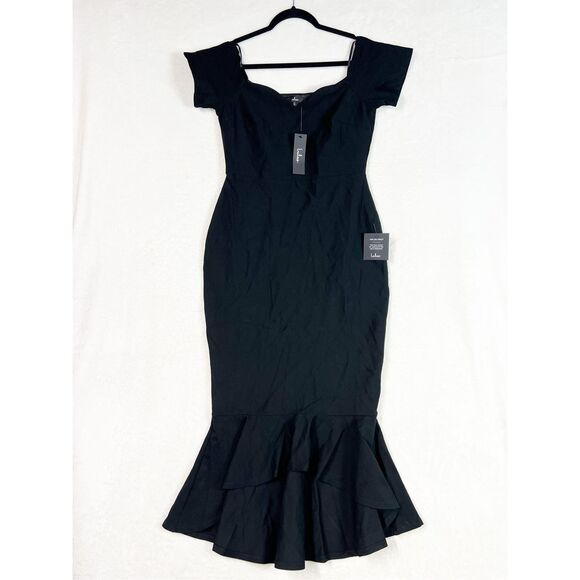 Lulus How Much I Care Midnight Blue Off-the-Shoulder Midi Dress Size L NWT - Picture 9 of 13
